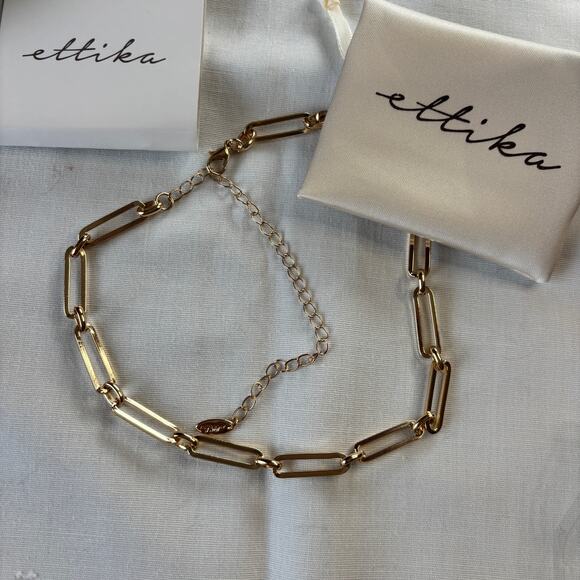 Ettika Paper Clip Style Chain Link Gold Necklace Choker NWT Trendy MOD Modern - Picture 4 of 5
